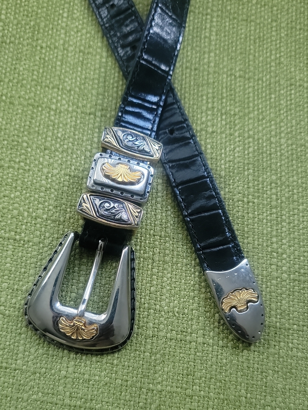 Street Ahead Black Leather Western-Style Belt with Two-Tone Metal Accents